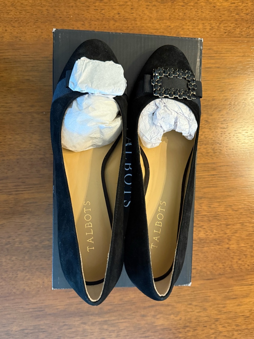 Talbots Isadora Jewel Bow Black Suede Pumps Heels